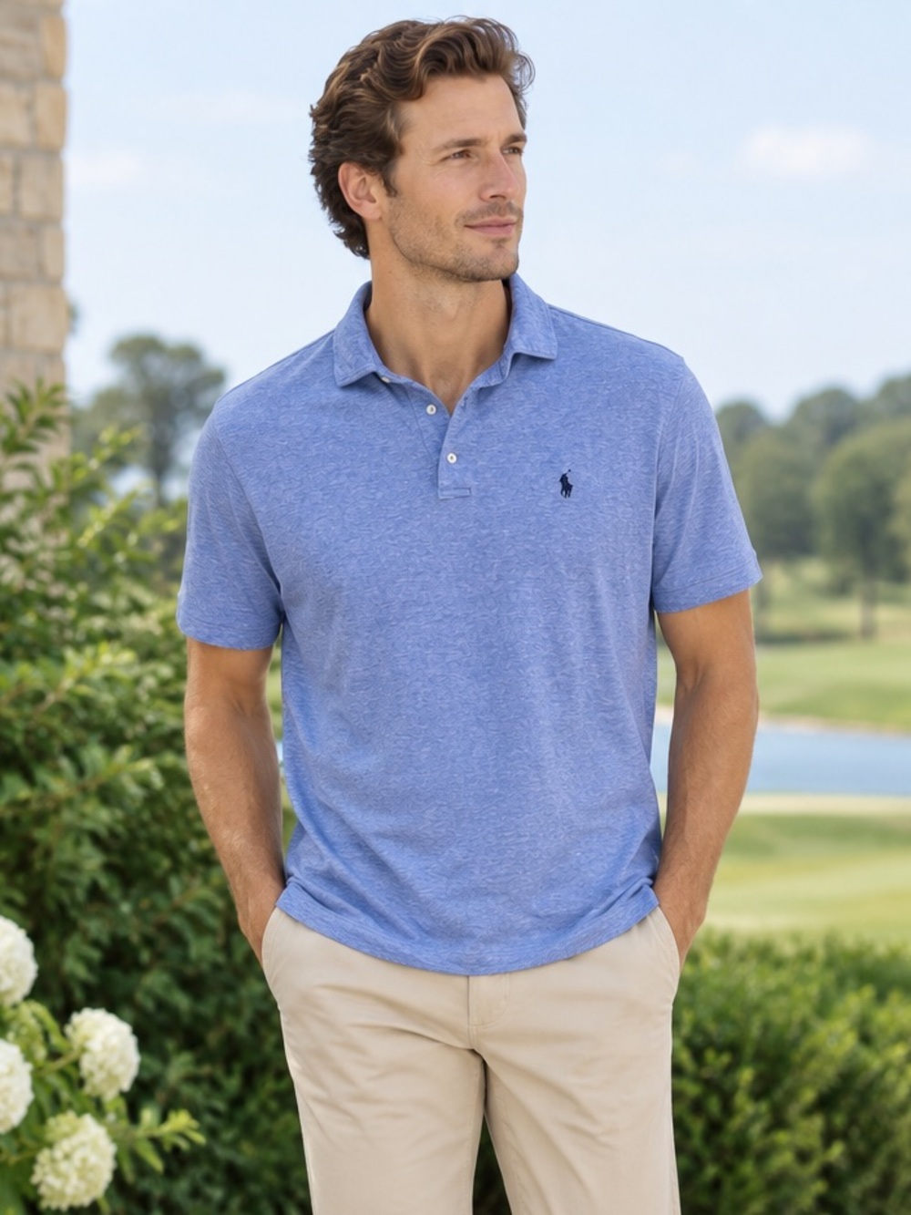 Polo Ralph Lauren Heathered Blue Short Sleeve Shirt Men’s Large Classic Preppy